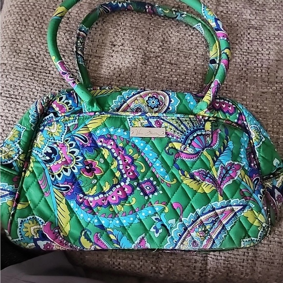 Vera Bradley Handbags - Vera Bradley Emerald Green & Pink Two Handled Satchel Bag With Wallet